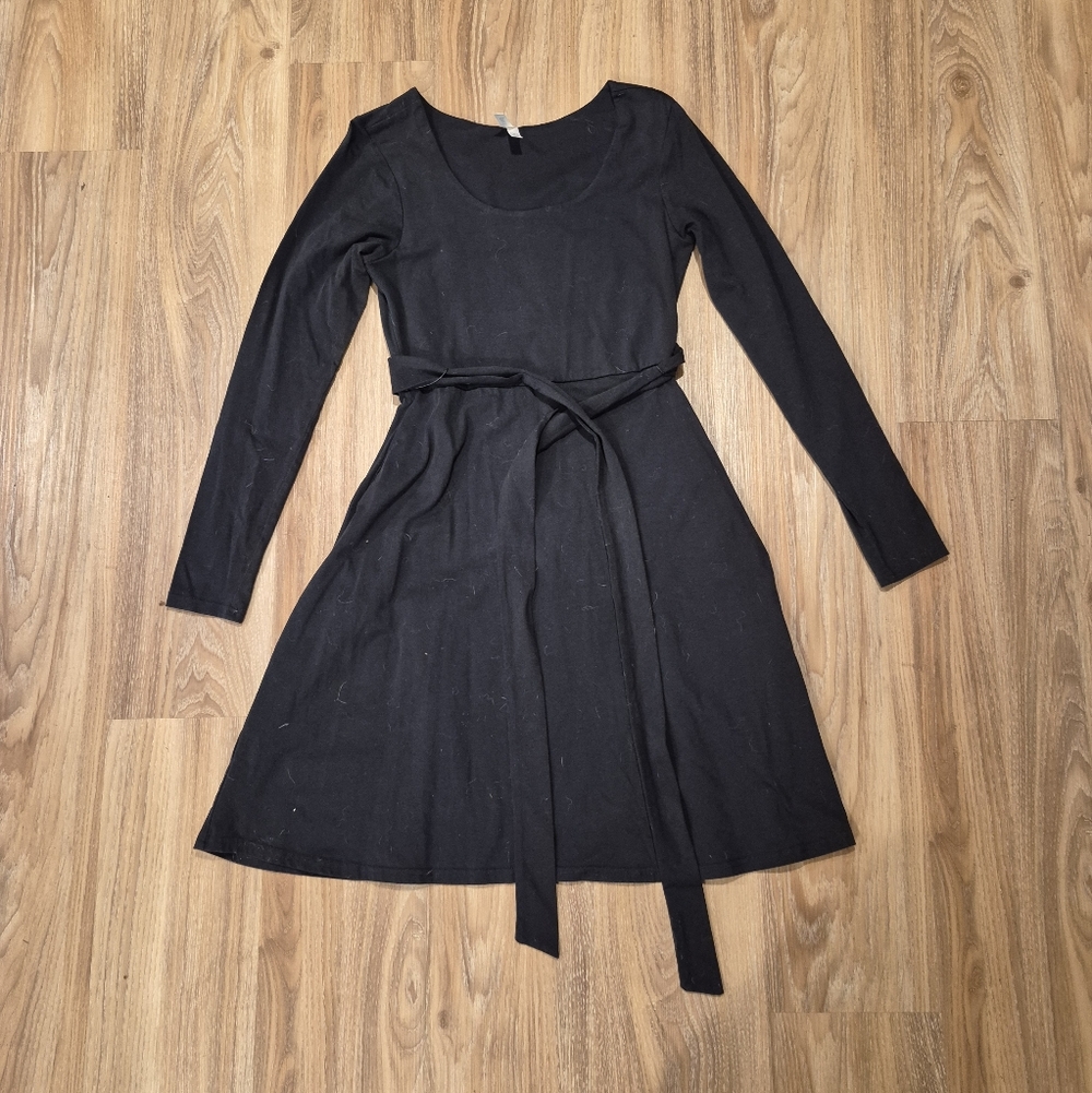 Pact Black Long-Sleeve Fit-and-Flare Dress